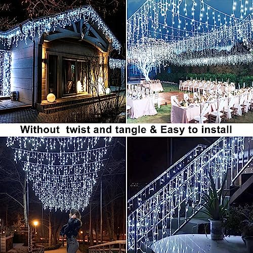 400 LED Icicle Lights for Outside 33FT White Christmas Lights Outdoor