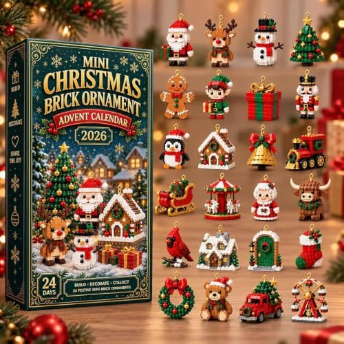 24-Day Mini Christmas Brick Ornament Advent Calendar，2set