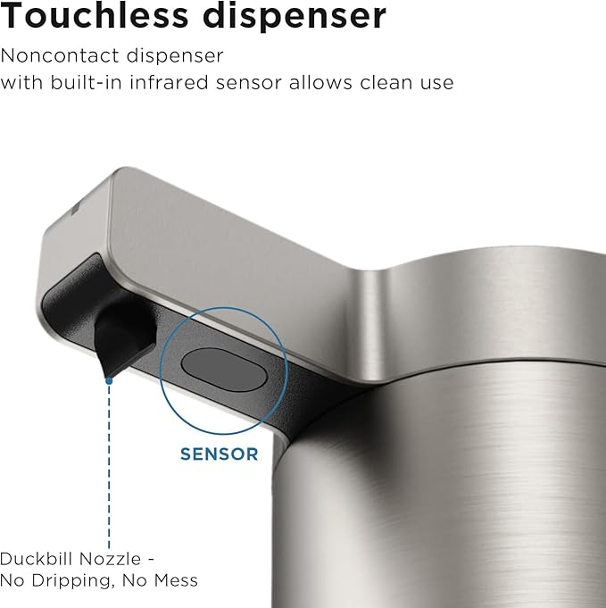 Newise Automatic Soap Dispenser - 9 oz, Rechargeable Touchless Liquid Soap for Kitchen and Bathroom with 3 Adjustable Dispensing Modes, Stainless Steel