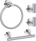 Brushed Nickel Bathroom Hardware Set, 4-Piece Towel Holder Set Include Double Bases Toilet Paper Holder,Towel Ring and 2 Towel Hooks Stainless Steel Wall Mounted Bathroom Hardware Accessories Set