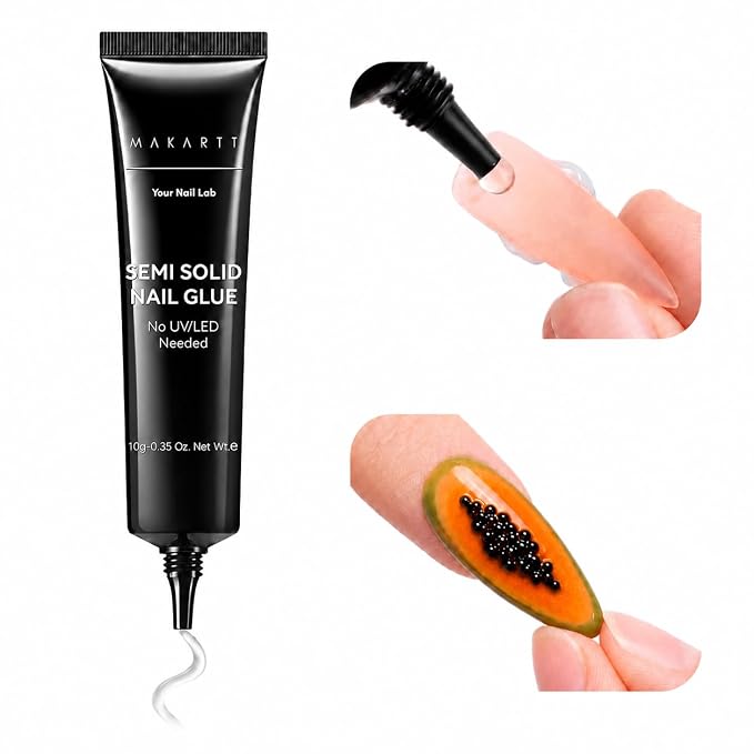 Makartt Press On Nail Glue: No UV Lamp Needed, 20s Air Dry Adjustable for Beginners, Strong Hold, Semi-solid Precise Control, Easy for Press-On Users At-home Application, HEMA-Free for Sensitive Nails