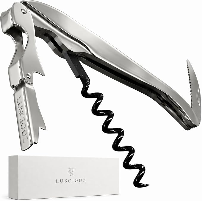 LUSCIOUZ Zero Resistance Corkscrew Silent Wine Bottle Opener Waiters Corkscrew Wine Key Made in Japan (6-Coil Long Corkscrew (SV))