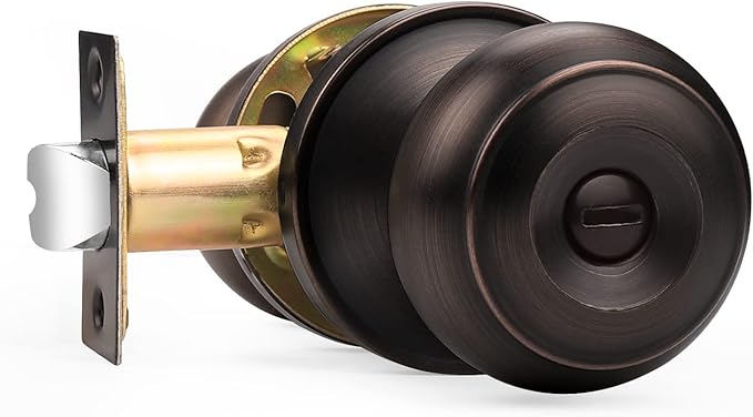 Probrico Privacy Door Knob with Lock, Interior Door Knob for Bathroom Bedroom, Oil Rubbed Bronze, Ball Knob Style, 1 Pack