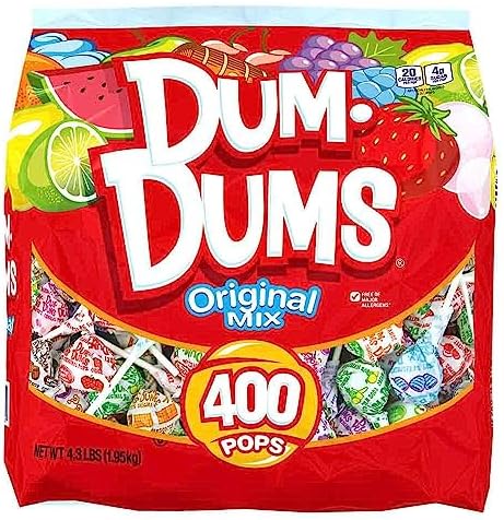 Dum Dums Original Mix 400 ct. Bag - All-Time Classic Flavors, Assorted Suckers in Bulk Candy Bag, Individually Wrapped Lollipops - Bulk Halloween Lollipops for Handing Out