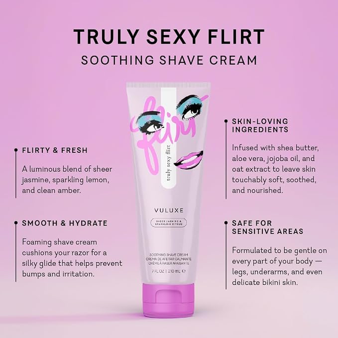 Pure Romance - Vuluxe Shaving Cream for Women - Truly Sexy Flirt (7 fl oz) - Prevents Razor Bumps & Irritation - Orchid, Blackberries, Vanilla - Foaming Shave Cream Moisturizer - Skin Care & Self Care