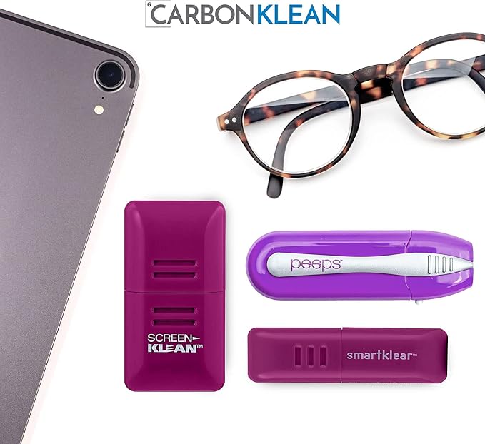 Peeps Glasses Cleaner - for Eyeglasses, Reading Glasses, and More - Lens Cleaner with Carbon Microfiber Tech-Injected Purple-2 Count (Pack of 1)
