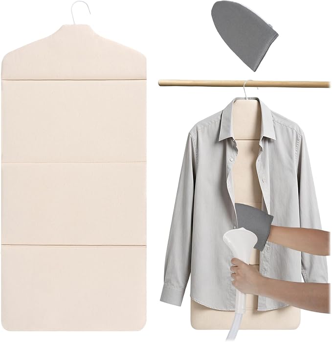 Foldable Steam Board with Ironing Glove 32" x 16" Steamer Board for Clothes 360° Rotating Hook for High Pressure Steaming Clothes Hanging Ironing Board Standing Steamer for Home Travel Use