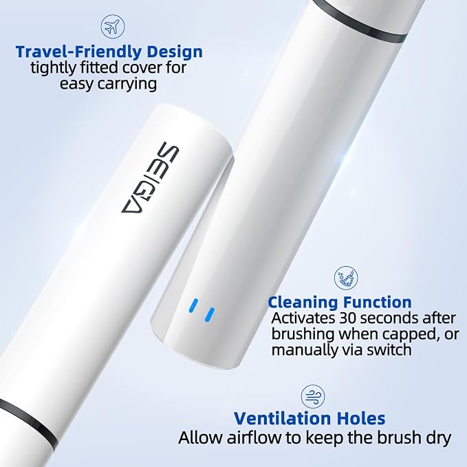 SEIGA Sonic Electric Toothbrush for Adults, Rechargeable Travel | Protective Cover,5 Modes &3 Intensities,60-Day Battery Life,Magnetic Wall Mount,Smart Timer,USB-C Charging,IPX7 Waterproof