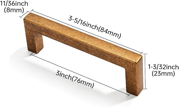 khtumeware 2 Pack 3 inch(76mm) Hole Center Antique Brass Cabinet Pulls Solid Heavy-Duty Square Cabinet Handles Drawer Pulls Kitchen Cabinet Hardware Kitchen Handle