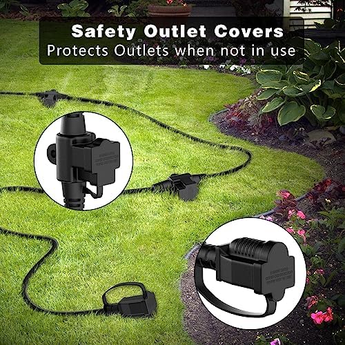 K KASONIC Outdoor Extension Cord 25 FT, Evenly Spaced 3 Outlets, Black