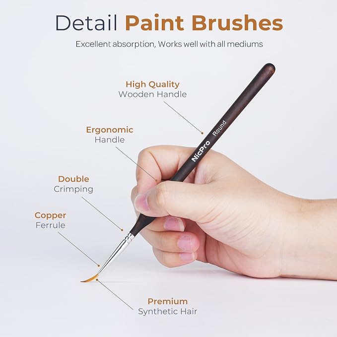 Nicpro Miniature Paint Brushes - 11PCS Model Paint Brush Set for Acrylic Oil Watercolor, Micro Detail Paint Brushes for Model, Miniature, Art Painting, Fine Detailing, Paint by Numbers, Craft