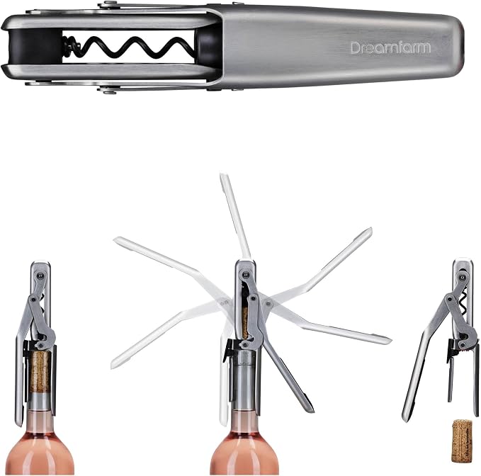 Dreamfarm Winopen Automatic Wine Corkscrew Bottle Opener | Pocket-sized, space-saving and easy to use stainless steel natural and synthetic cork remover with built-in foil cutter