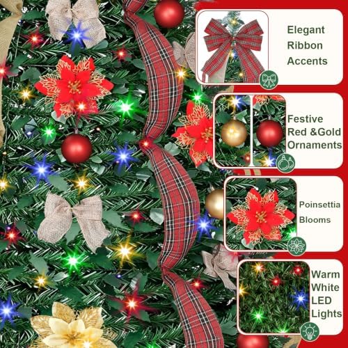 6 Ft Pop up Tree Pre-Lit Christmas Trees, Pop up Christmas Tree 200 LED Collapsible Christmas Tree Plug-in with Remote Timer 8 Lighting Modes for Outdoor Indoor Party Christmas Decor