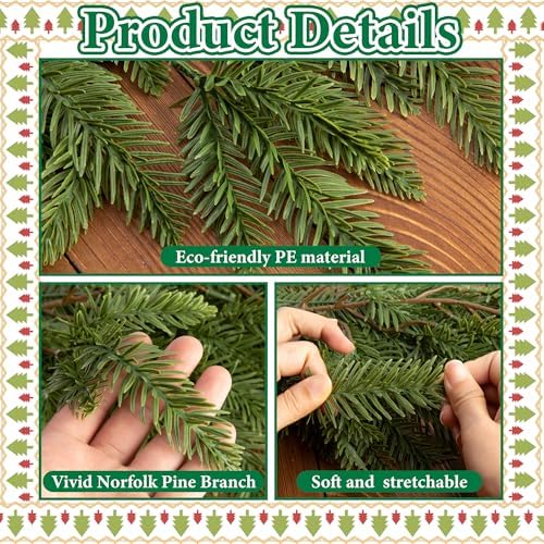 2 Pcs Christmas Norfolk Pine Garland, 6Ft Artificial Pines Greenery Garland