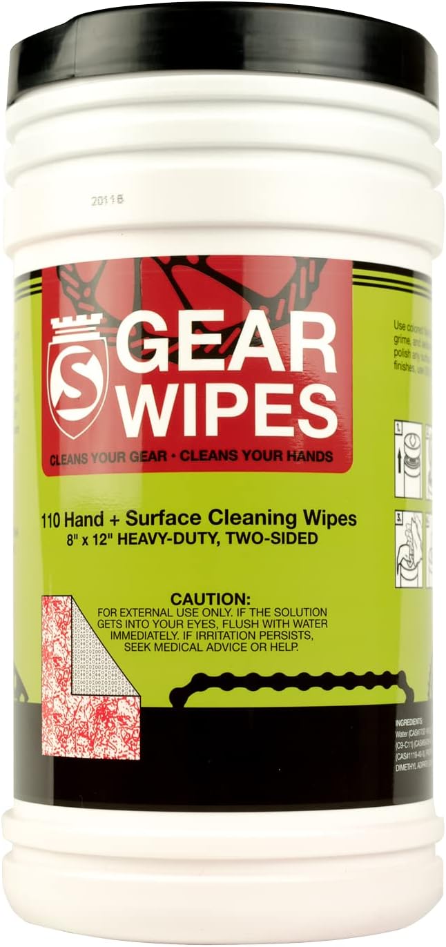 SILCA Gear Wipe Canister 110 Count 8 x 12" | Double Sided Towel for Cleaning Bikes | Grime Defense Wipes | Tough Bike Cleaning Wipes