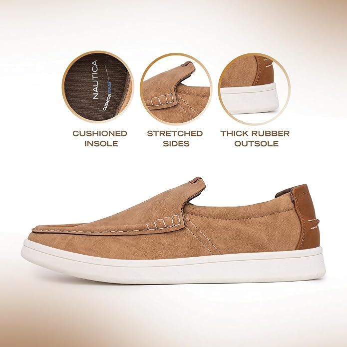 Nautica Men's Slip-On Loafers Casual Moc Toe Sneakers Boat Shoes Slipper for Men – Lightweight & Comfortable - Derwin