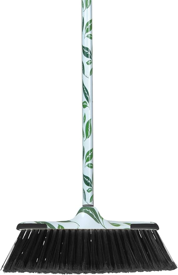 Superio Leaf Design Sweeping Broom for Home & Kitchen, Horsehair Bristle Push Broom with 48-Inch Wooden Handle, Indoor & Outdoor Floor Cleaner for Hardwood, Tile, Granite, Parquet, Pack of 2