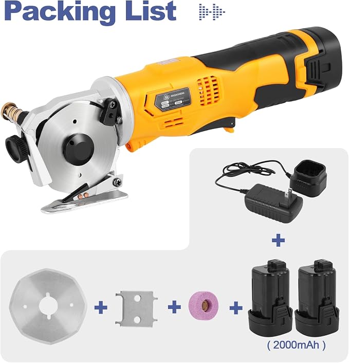 MXBAOHENG Electric Scissors Cordless Cardboard Cutter Rotary Cutter with Safety Switch, Power Box Cutter Fabric Cutting Machine (2 Batteries)