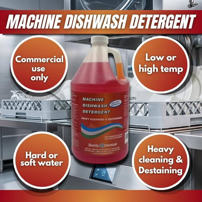 Quality Chemical Heavy Duty Liquid Alkaline Commercial Dishwasher Detergent - Industrial-Grade Formula Dissolves Food Stains, Grease, Grime and Residue - No Pre-Rinse Needed - Ready-to-Use 128oz