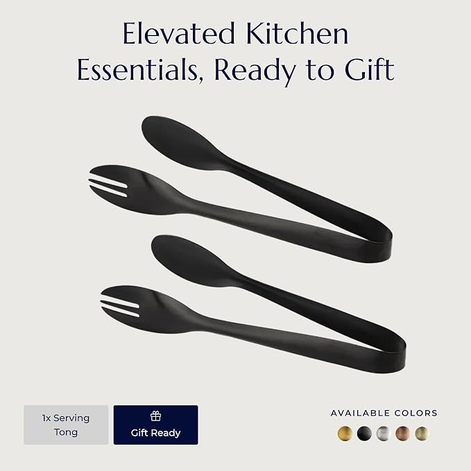 Stainless Steel Serving Tongs, Elegant Table Tongs for Dining (Matte Black)
