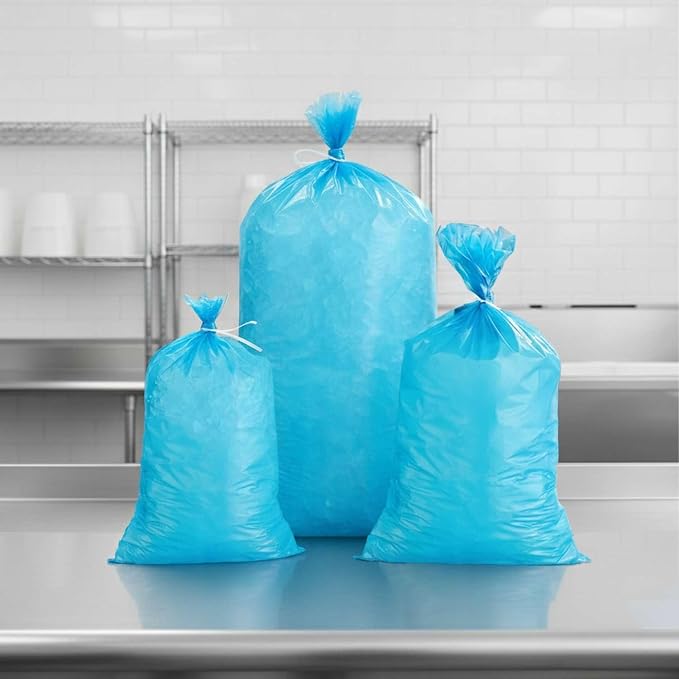 1000 Pack 8 lb Blue Heavy-Duty Plastic Ice Bags - 1.5 mil Durable Freezer Ice Packing Bags with Twist Ties for Retail, Catering & Commercial Use