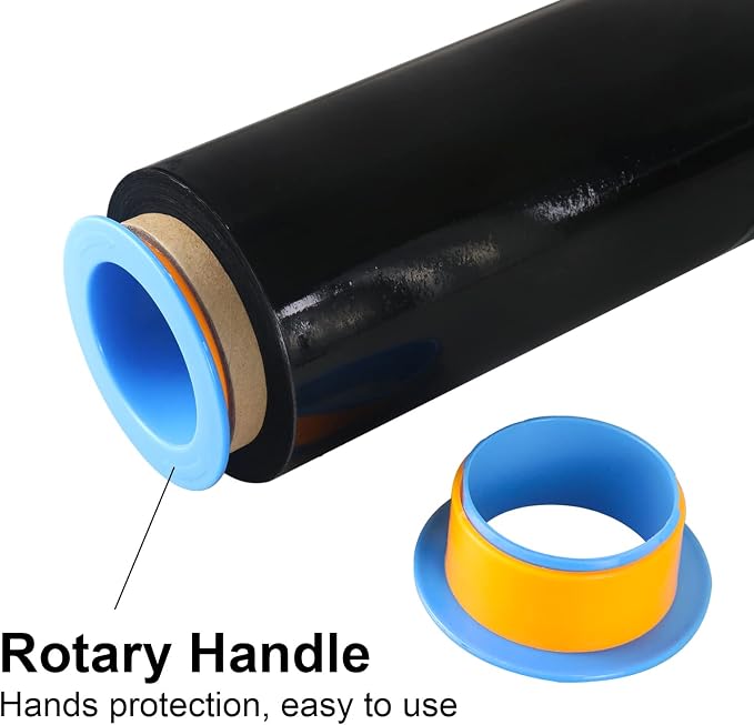 BOMEI PACK Black Stretch Wrap Industrial Strength with Plastic Handle 12" x 1000 Feet 80 Gauge 3-Pack, Black Shrink Wrap, Self-Adhering Black Plastic Wrap for Shipping, Moving