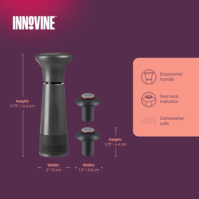 Chilled Wine Pro 5-Piece Gift Set, Graphite – Vacuum Pump Wine Saver with 2 Stoppers, Double-Hinge Waiter’s Corkscrew, Freeze Gel Wine Bottle Sleeve | Preserve, Uncork & Chill
