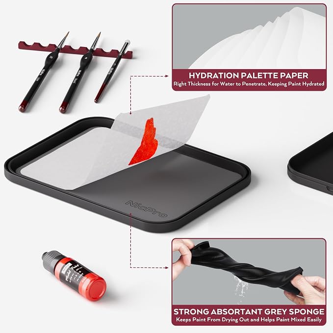 Nicpro All-In-One Miniature Painting Kit, Including 18 Colors Model Paint, Wet Palette, 11PCS Detail Paint Brushes Drybrush, Magnetic Painting Handle, 2PCS Sponges, 50PCS Pallet Paper and Brush Holder