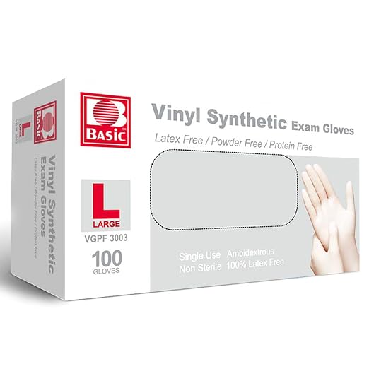 INTCO Basic Medical Clear Vinyl Exam Gloves,Disposable Gloves - Latex-Free & Powder-Free for Medical,Cleaning,Food Safe - VGPF3003 (box of 100,Clear), Large