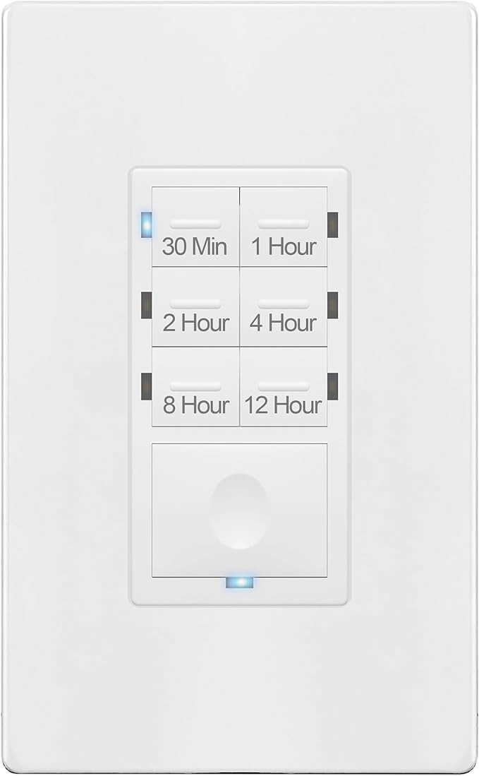 Enerlites HET06 12 Hour Timer Switch for Patio, Path, Porch Lights and Sprinklers | 30min-12Hr, Timer for fan motor and ventilation, 1/2HP Support, Single Pole, UL Listed, Neutral Wire Required, White