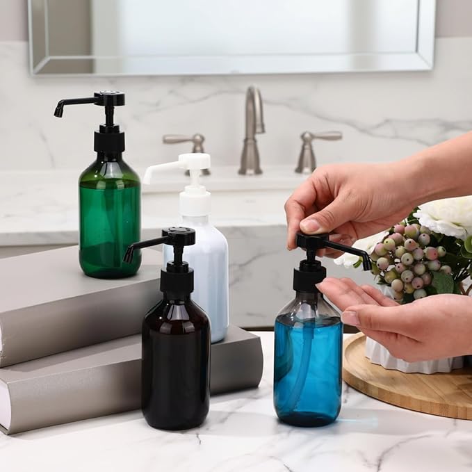50 Pack Plastic Soap Dispenser Bulk Empty Pump Bottles Dispenser with Long Pump 10 oz Refillable Dish Soap Hand Washing Bottles Lotion Bottle for Kitchen Bathroom(Transparent Green)