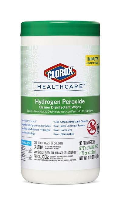 Clorox Healthcare Hydrogen Peroxide Cleaner Disinfectant Wipes, 6.75" x 9", 95 Count (Package May Vary)