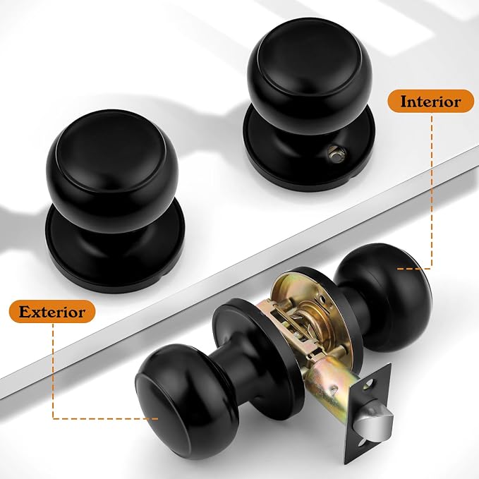 Probrico Black Door Knobs, Keyless Flat Ball Interior Door Knobs for Hallway Closet, Matte Black Passage Door Knob, 10 Pack