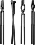 4PCS Blacksmith Tongs Set - 3/8" V-Bit, V-Bit Blade, Flat Jaw & Square Jaw, High Carbon Steel Assembled Forging Tools for Knife Making