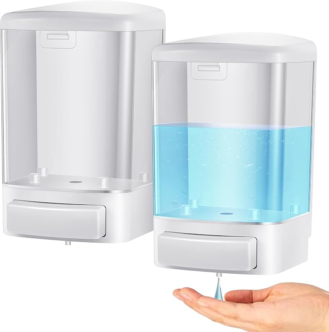 Hushee 2 Pcs Commercial Soap Dispenser Hand Wall Mounted Bathroom 33.8oz/1000ml Manual Soap Dispenser Liquid Containers with Pump White Shower Plastic Wash Wall Container Shampoo Gel for Kitchen Hotel
