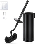 HAMITOR Toilet Brush and Holder Set: Stainless Steel Heavy Duty Bowl Cleaner Brush - Deep Cleaning Under Rim Curved Bristle - Space Saving Wall-Mounted for Home RV Bathroom Accessories Black 1 Pack