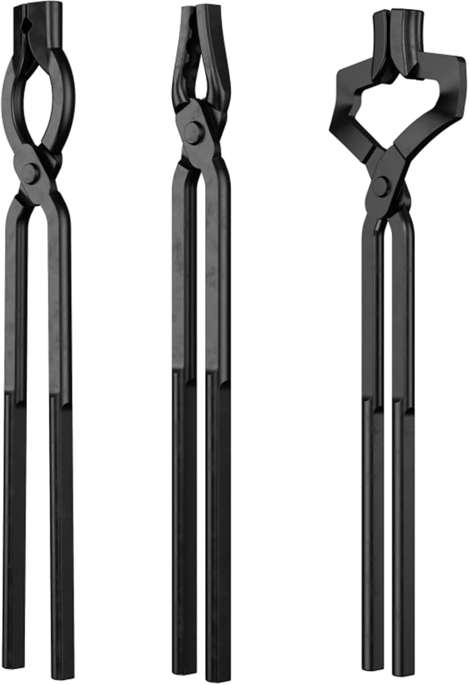 3PCS Blacksmith Tools Set - Z V-Bit & Wolf Jaw Tongs with Hammer, V-Bit Bolt, A3 Steel Rivets, High Carbon Steel Assembled Forging Kit