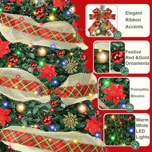6 Ft Pop up Christmas Tree,Collapsible Christmas Tree with Lights 200 LED Pre-Lit Christmas Trees Plug-in with Remote Timer 8 Lighting Modes for Outdoor Indoor Party Christmas Decor