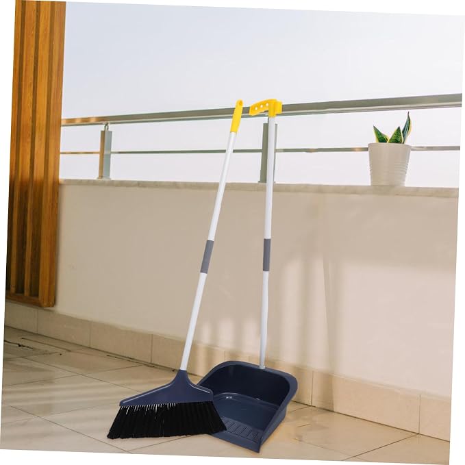 Dog Pooper Scooper Broom and Dustpan Set for Home Heavy Duty Broom and Dustpan for Office for Deck Driveway Garage Yard Concrete Floor Blue Broom Dustpan