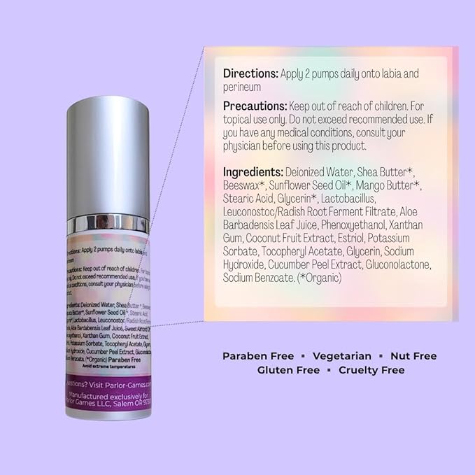 Parlor Games Silky Peach Cream Bioidentical Estriol Cream for Women — Intimate Moisturizer for a Happy Hoo-Ha — 30ml Bottle (2 Month Supply)
