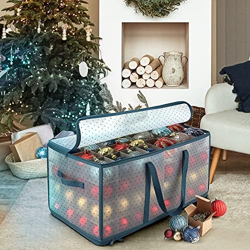 Large Christmas Ornament Storage Box With Adjustable Dividers - Plastic Ornament Storage Container For 128 Holiday Ornaments or Decorations - By Hearth & Harbor
