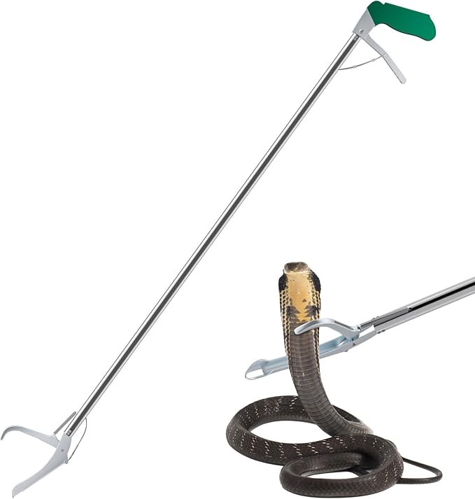52" Extra Long Snake Tongs Reptile Grabber Reacher Catcher | Stainless Steel & Wide Jaw Pick-up Handling Tool for Outdoor, Garden, and Emergency Use