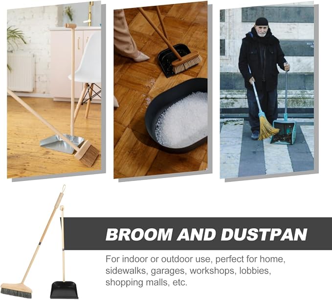 GANAZONO Broom and Dustpan Set Long Handle Household Cleaning Tools Indoor Outdoor Use Lightweight Ergonomic Brush for Home Garage Workshop