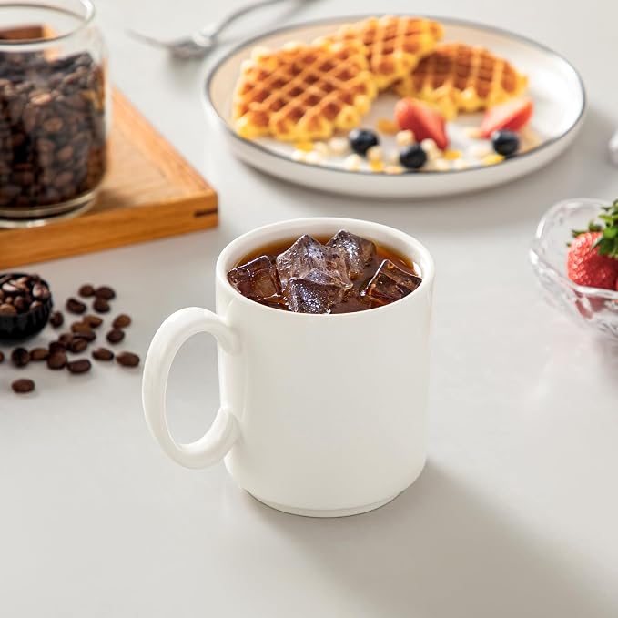 vancasso Porcelain Coffee Mugs Set of 6, 16 oz Coffee Cups for Latte, Cappuccino, Tea & Hot Cocoa, Modern Minimalist Mug Set for Home & Office, Microwave & Dishwasher Safe, White