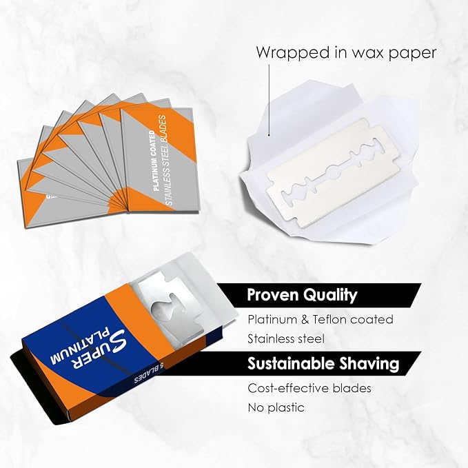 Double Edge Safety Razors for Men, Reusable Single Blade Razor | Stainless Steel Shaving Razor Kit, Includes 10 Blades & 1 Stand, Smooth Close Shave, Classic Grooming Tool, Gifts for Men