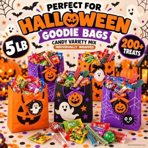 Bulk Candy Variety Pack 5 LB Halloween Individually Wrapped Pinata Mix