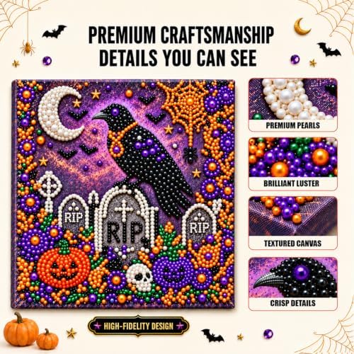 Diamond and Pearl Art Kits for Adults, Halloween Decorations, Framed Decor