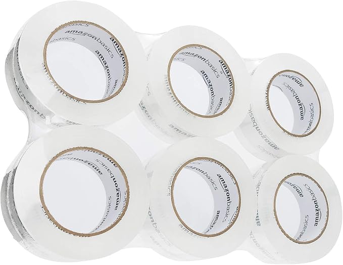 Amazon Basics Packing Tape, Strong & Durable for Moving, Storage, Shipping, Mailing and Sealing, Crystal Clear, 1.88" x 109 Yards, 6-Pack