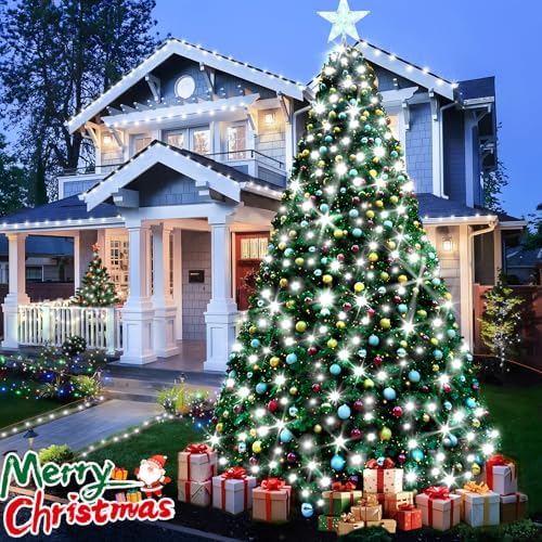 KNONEW 197FT 500 LED Christmas Lights Outdoor String Lights 8 Modes & Memory Fairy Light Plug in Waterproof LED String Lights for Xmas Yard Tree Wedding Party Holiday Decorations (Cool White)