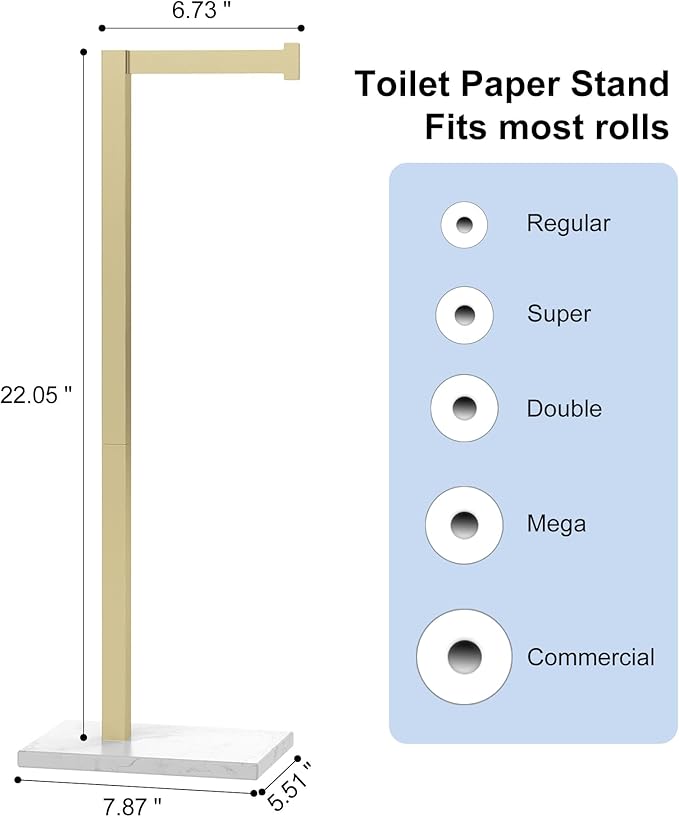 Toilet Paper Holder Stand Brushed Gold SUS 304 Stainless Steel Rustproof Free Standing 22 Inch Rotating Bathroom Tissue Roll Holder for 4 Rolls with Marble Base by HOMEMYSTIQUE